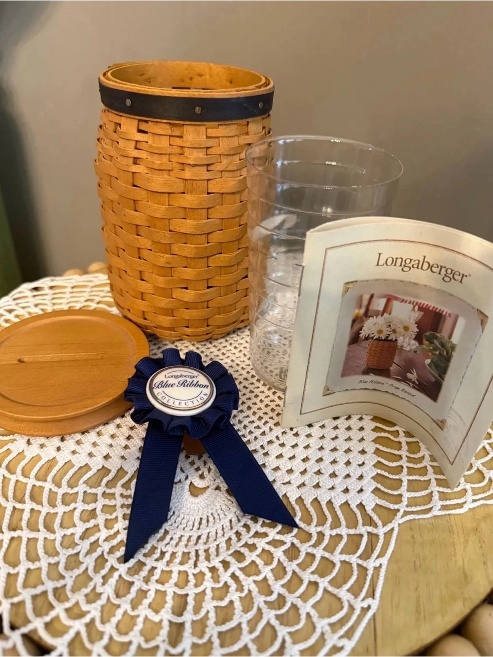 Longaberger Navy Ribbon Woven Accent Basket